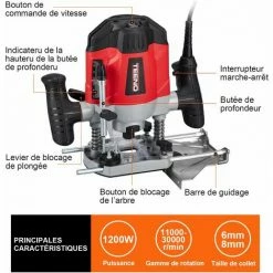 Promo 🎉 Défonceuse 1200 Watts TEENO, Mallette,12 Fraises,2 Brosse à Charbon - Rouge 🌟 -The Défonceuse, lamelleuse et affleureuse look. 14627774 2