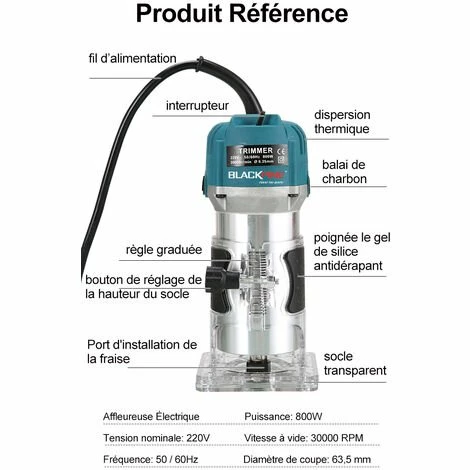 Offres 😉 BLACKPINE - Affleureuse Défonceuse Électrique à Bois 220V 800W Trimmer Router, 30000r/min, Φ 6.35mm 👍 3 Offres 😉 BLACKPINE - Affleureuse Défonceuse Électrique à Bois 220V 800W Trimmer Router, 30000r/min, Φ 6.35mm 👍 – Image 2