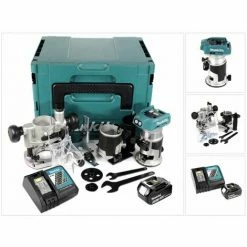 Bon marché ⌛ Makita DRT 50 RF1J X2 Affleureuse Multifonctions Sans Fil, Sans Balai,18 V Li-Ion - Avec Module De Fraisage + 1x Batterie 3 Ah + Chargeur + Makpac 💯