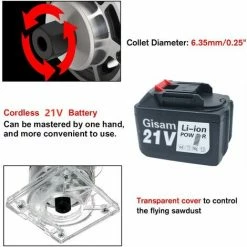 Coupon 🎁 GISAM Défonceuse 880W 21V 2Batterie 6.35mm(1/4") 👏 -The Défonceuse, lamelleuse et affleureuse look. 41560864 3